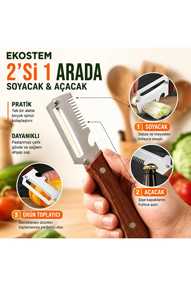 2 in 1 Çok Fonksiyonlu Sebze Soyacağı Kesme, Soyma, Açma, Rendeleme, Dilimleme Dahil Paslanmaz Çelik 2 in 1 Çok Fonksiyonlu Sebze Soyacağı Kesme, Soyma, Açma, Rendeleme, Dilimleme Dahil Paslanmaz Çelik